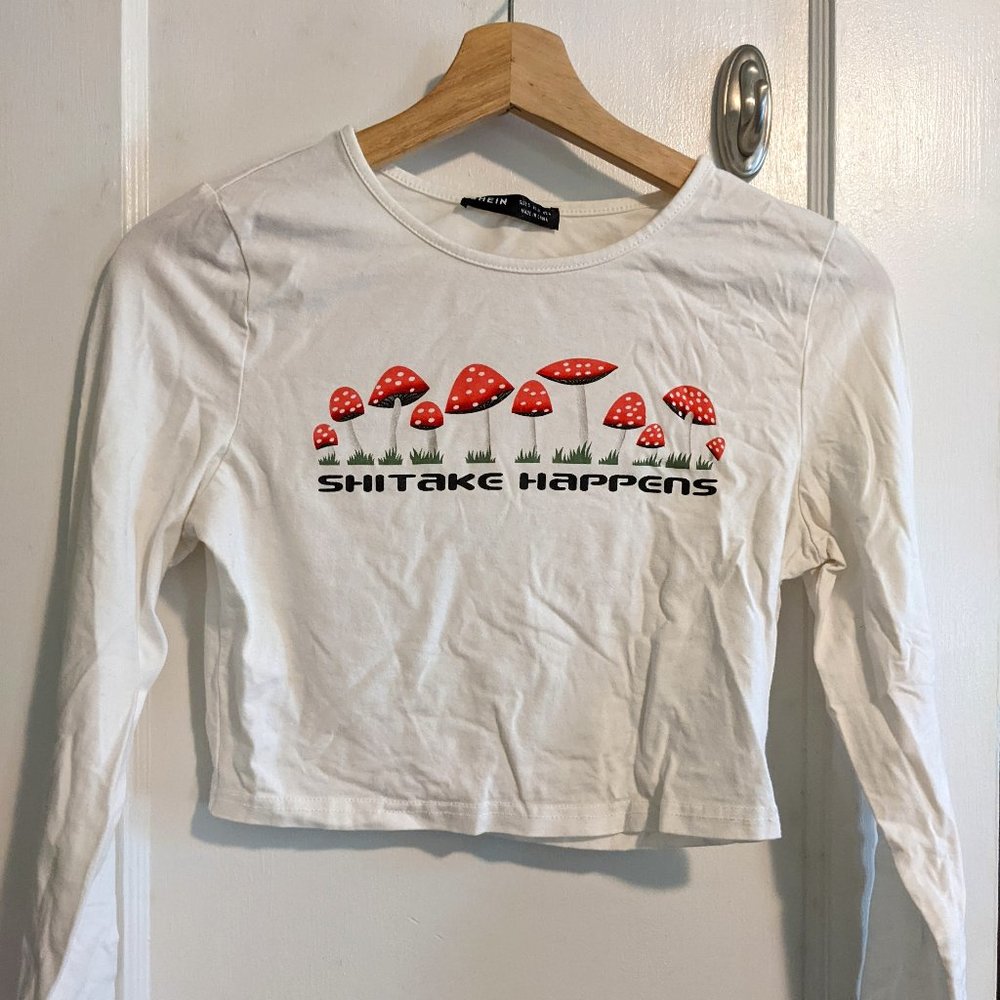 Shitake Happens SHEIN Long Sleeve Tee - Small, Cropped